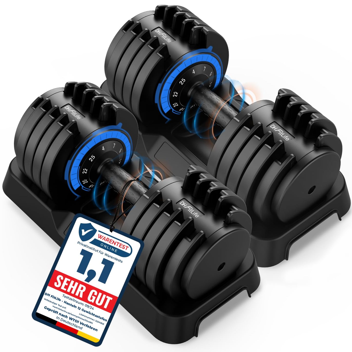 DH FitLife 25kg verstellbare Hanteln 4 bis 25 KG mit 10 Gewichtsstufen, Kurzhanteln Hanteln Set mit Hantelscheiben, Variable Gewichte 10 in 1