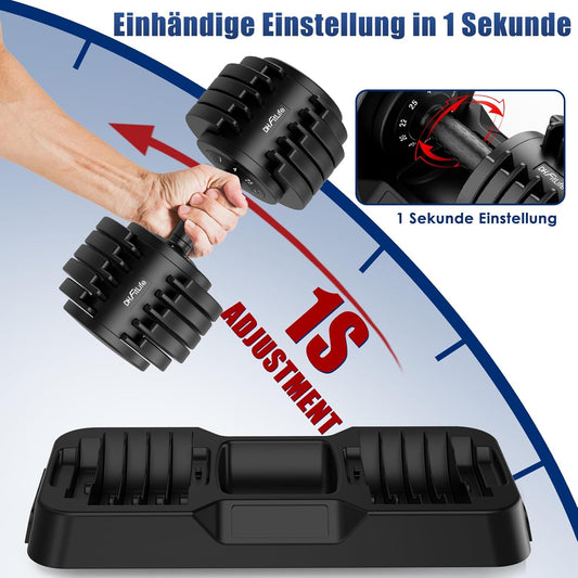 DH FitLife 25kg verstellbare Hanteln 4 bis 25 KG mit 10 Gewichtsstufen, Kurzhanteln Hanteln Set mit Hantelscheiben, Variable Gewichte 10 in 1