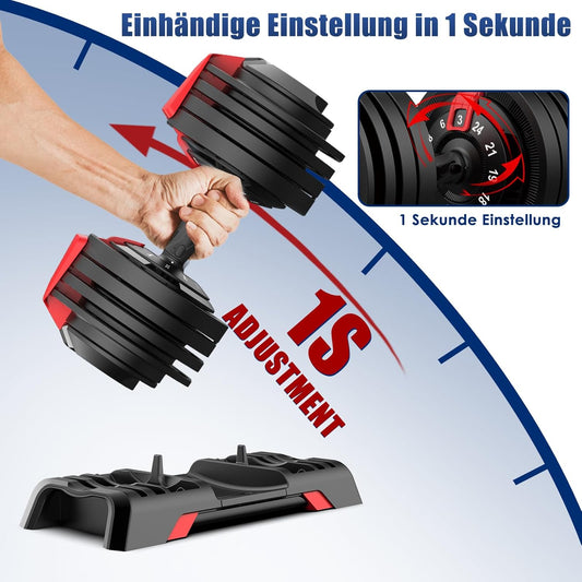 DH FitLife 24kg verstellbare Hantel 3 bis 24 kg mit 12 Gewichtsstufen, Kurzhantel mit Hantelscheiben, verstellbare Kurzhantel, variable Gewichte 12 in 1 (1 Stück)