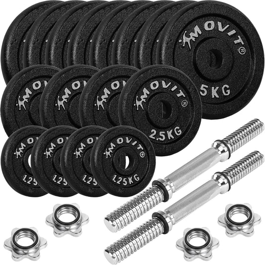 MOVIT Kurzhanteln PRO 2er Set, Gusseisen Hanteln, 20kg, 30kg, 40kg, 50kg, 60kg, Stange 30mm Standardnorm, Griff gerändelt, Sternverschlüsse, Hantel Set Kurzhantelset Gewichte