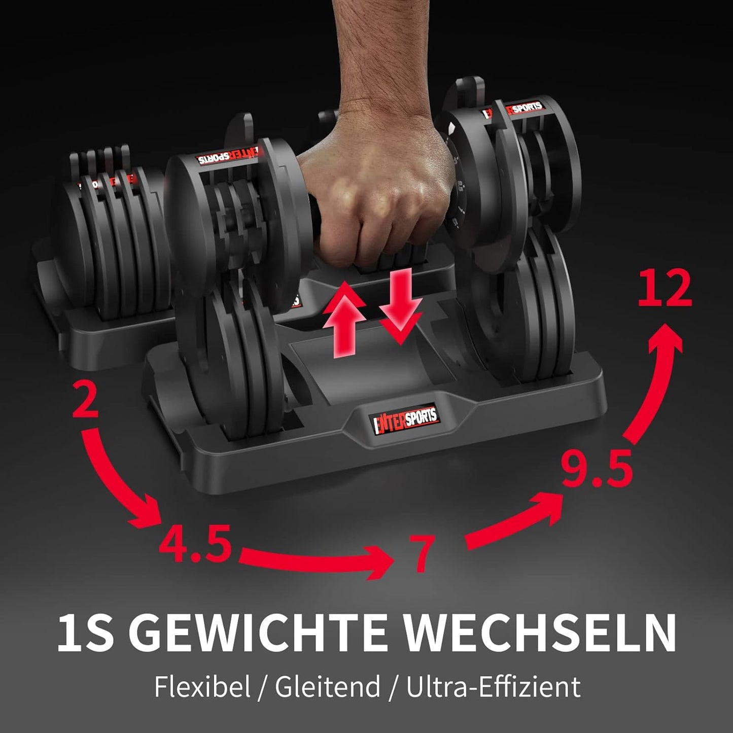 EnterSports 12kg/18kg/27kg Verstellbare Hanteln Einstellbare Platzsparende Hantel, Hanteln Verstellbar mit rutschfestem Griff, Gut für Zuhause, Büro, Fitnessstudio, Körpertraining