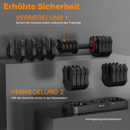 EnterSports Verstellbares Kurzhantel Set (10kg/22lb), 5-in-1 Hanteln Set Platzsparend mit rutschfestem Griff, Hanteltraining Gewichte für Homegym & Krafttraining, Profi Equipment für Herren & Damen