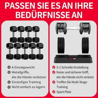 EnterSports 12kg/18kg/27kg Verstellbare Hanteln Einstellbare Platzsparende Hantel, Hanteln Verstellbar mit rutschfestem Griff, Gut für Zuhause, Büro, Fitnessstudio, Körpertraining