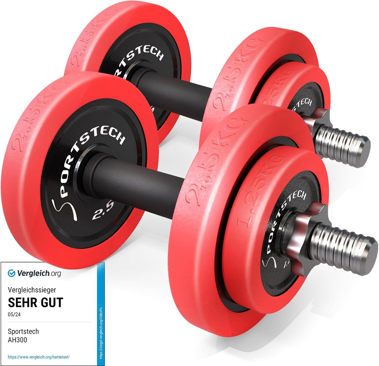 Sportstech 2in1 Hantelset mit Silikonüberzug, Deutsche Qualitätsmarke, Kurzhanteln & Langhantel in einem, Hanteln mit 20kg/30kg aus Gusseisen, effektives Fitness Krafttraining, AH300, Vergleichssieger