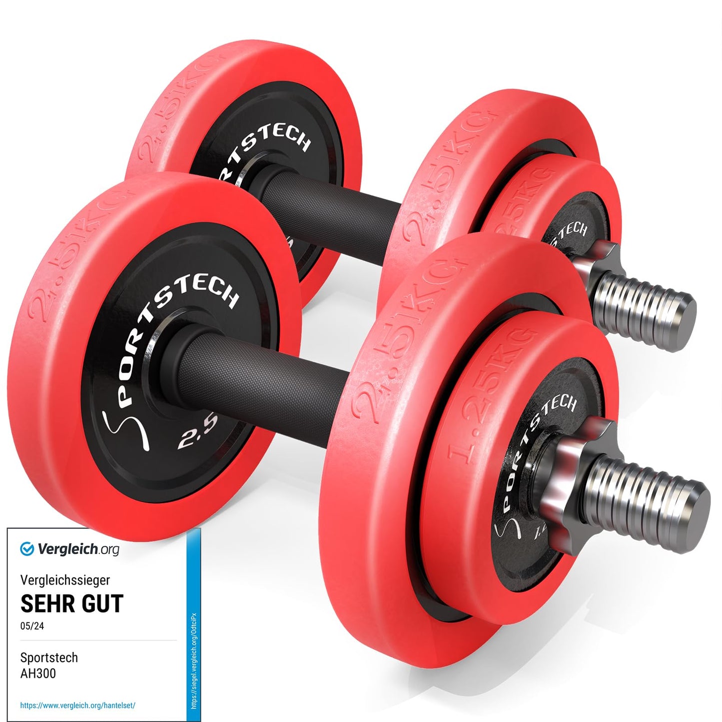 Sportstech 2in1 Hantelset mit Silikonüberzug, Deutsche Qualitätsmarke, Kurzhanteln & Langhantel in einem, Hanteln mit 20kg/30kg aus Gusseisen, effektives Fitness Krafttraining, AH300, Vergleichssieger