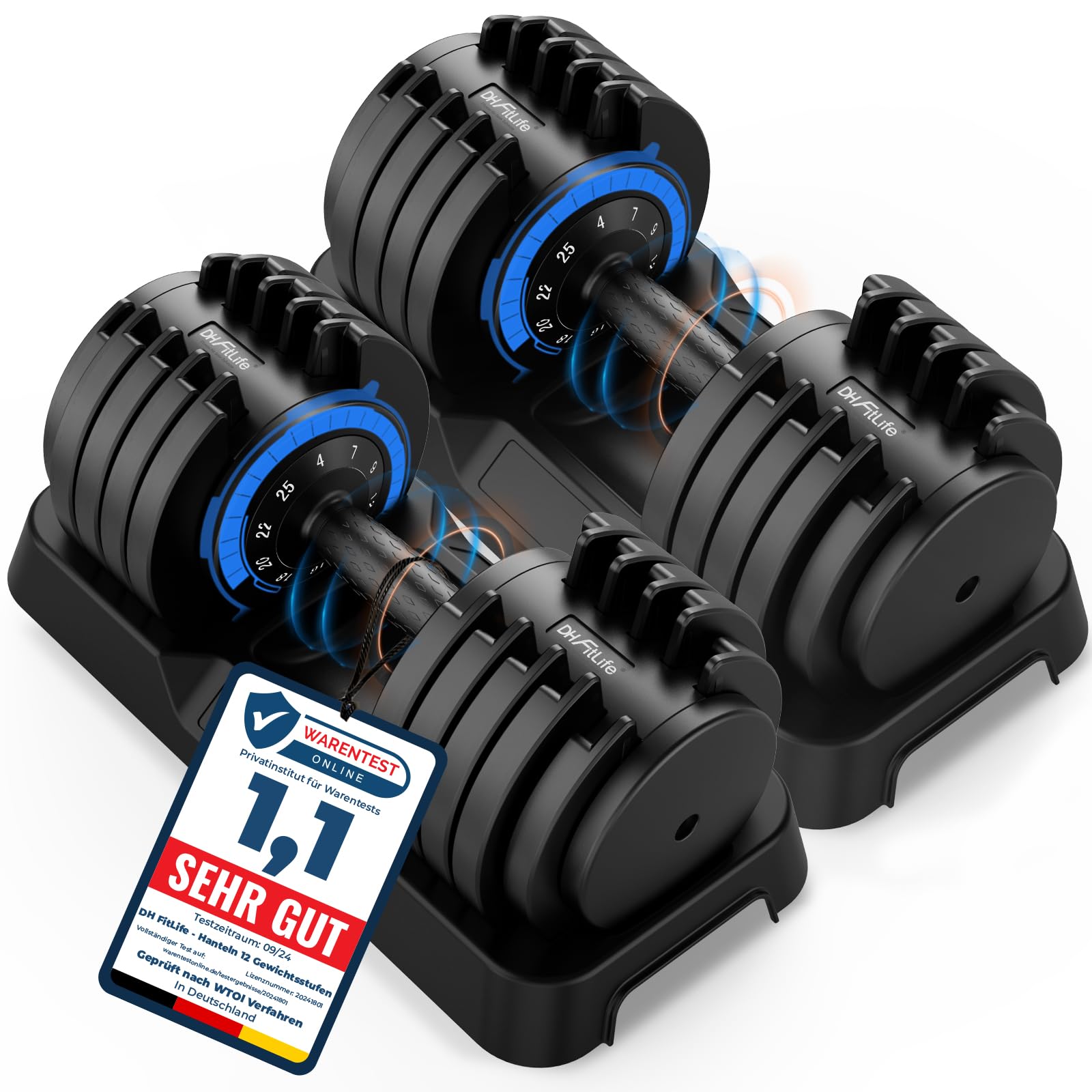 DH FitLife 25kg verstellbare Hanteln 4 bis 25 KG mit 10 Gewichtsstufen, Kurzhanteln Hanteln Set mit Hantelscheiben, Variable Gewichte 10 in 1