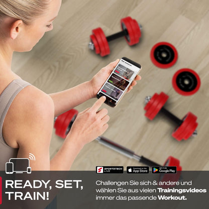 Sportstech 2in1 Hantelset mit Silikonüberzug, Deutsche Qualitätsmarke, Kurzhanteln & Langhantel in einem, Hanteln mit 20kg/30kg aus Gusseisen, effektives Fitness Krafttraining, AH300, Vergleichssieger