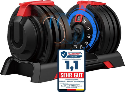DH FitLife 24kg verstellbare Hantel 3 bis 24 kg mit 12 Gewichtsstufen, Kurzhantel mit Hantelscheiben, verstellbare Kurzhantel, variable Gewichte 12 in 1 (1 Stück)