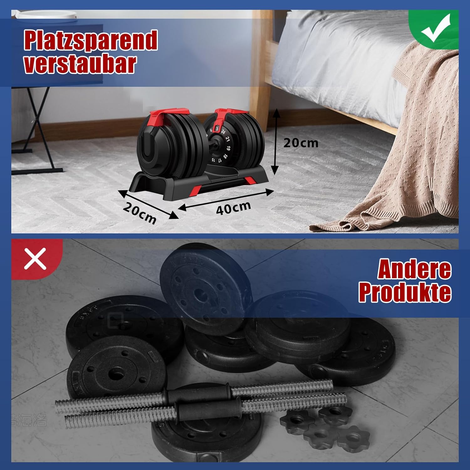 DH FitLife 24kg verstellbare Hantel 3 bis 24 kg mit 12 Gewichtsstufen, Kurzhantel mit Hantelscheiben, verstellbare Kurzhantel, variable Gewichte 12 in 1 (1 Stück)