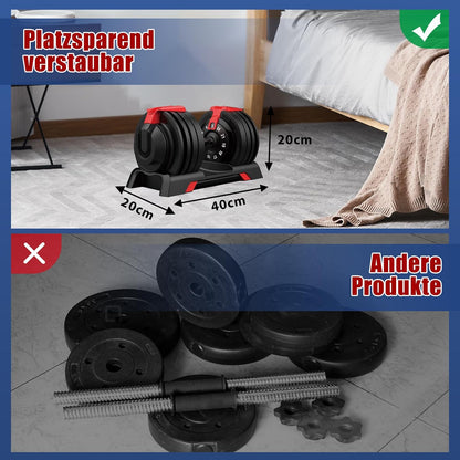 DH FitLife 24kg verstellbare Hantel 3 bis 24 kg mit 12 Gewichtsstufen, Kurzhantel mit Hantelscheiben, verstellbare Kurzhantel, variable Gewichte 12 in 1 (1 Stück)
