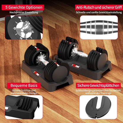 EnterSports 12kg/18kg/27kg Verstellbare Hanteln Einstellbare Platzsparende Hantel, Hanteln Verstellbar mit rutschfestem Griff, Gut für Zuhause, Büro, Fitnessstudio, Körpertraining