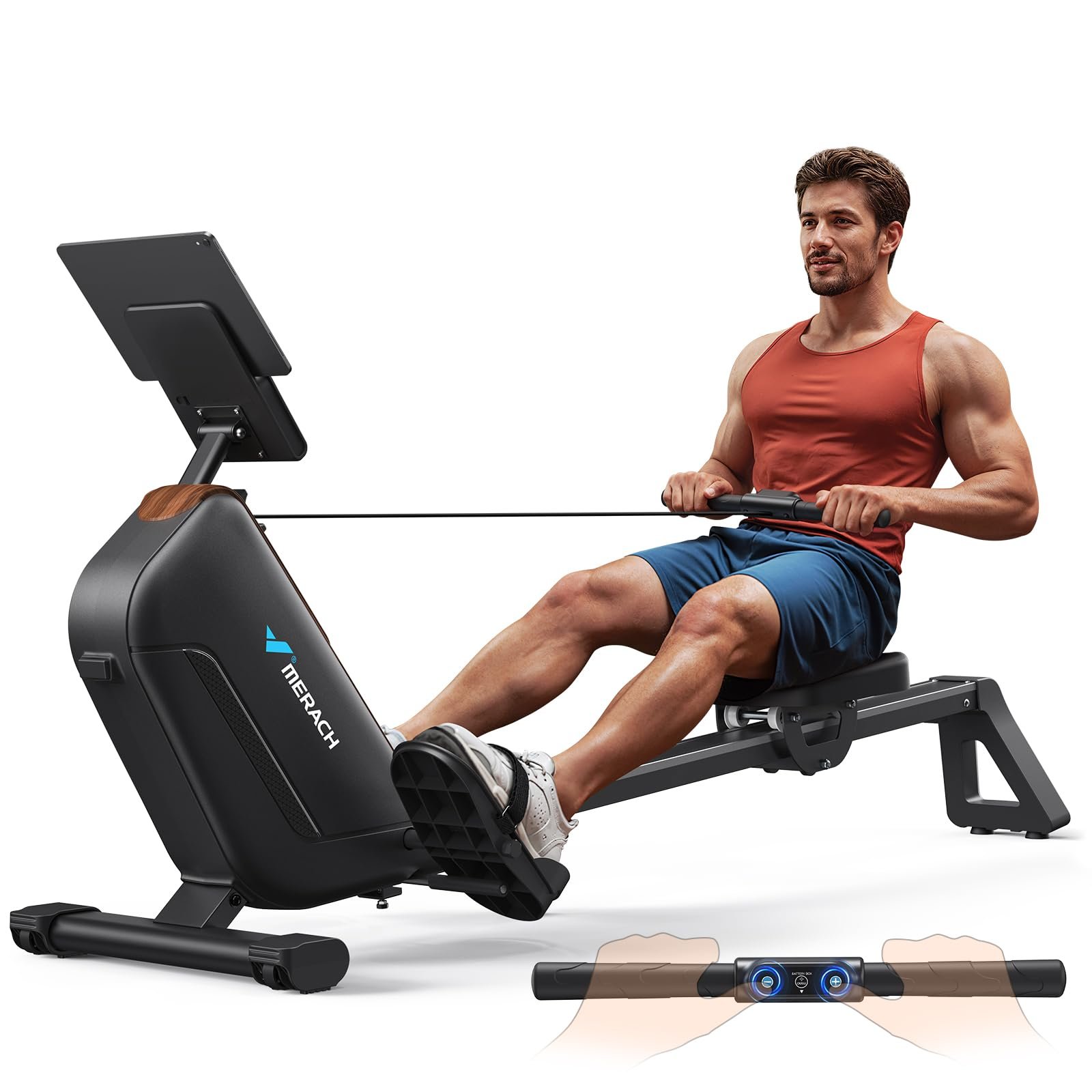 612lXKea09L MERACH Rudergerät für Zuhause Klappbar, Automatische Widerstandseinstellun, Verbesserte 130cm Führungsschienen Sorgen für Mehr Bewegungsfreiheit, Leises Rudermaschine mit Exklusiver APP(R15B1) – Bild 1
