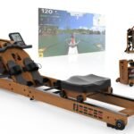 Neezee Wasser Rudergerät für Zuhause, Rudergerät Holz Klappbar, Rudermaschine mit Bluetooth Anzeige und Tablet-Halterung, Max 200kg Belastbar, Kompatibel mit Kinomap APP