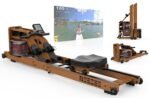 Neezee Wasser Rudergerät für Zuhause, Rudergerät Holz Klappbar, Rudermaschine mit Bluetooth Anzeige und Tablet-Halterung, Max 200kg Belastbar, Kompatibel mit Kinomap APP