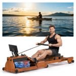[2026 Testversion] Wenoker Wasser Rudergerät für zuhause Holz Klappbar, Komfortabler Sitz, Bluetooth Display, Doppel-Slide-Rails, Max 150kg Belastbar