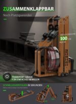 Neezee Wasser Rudergerät für Zuhause, Rudergerät Holz Klappbar, Rudermaschine mit Bluetooth Anzeige und Tablet-Halterung, Max 200kg Belastbar, Kompatibel mit Kinomap APP – Bild 5