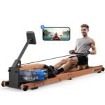 MERACH Wasser Rudergerät Holz Klappbar, Gummibaummaterial & Komfortabler Sitz, mit Exklusiver APP mit Interaktiven Kartenerfahrung, Immersives Rudererlebnis, Ideal für Heimfitness (R28 Faltbar)