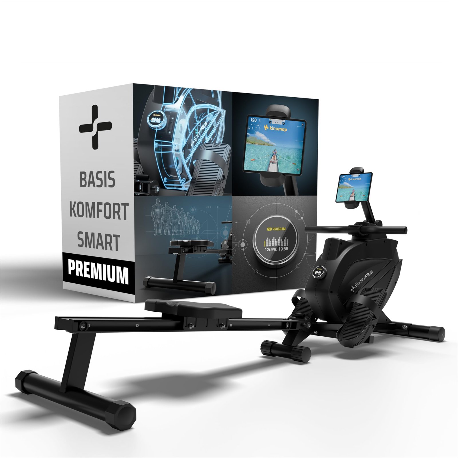 71ejKov+qzL SportPlus Rudergerät für zuhause, klappbar, leise Magnetbremse, 32 Widerstände, App-kompatibel, inkl. Trainingscomputer, Computer gesteuert, Heimtrainer, Fitnessgerät für zuhause – Bild 1